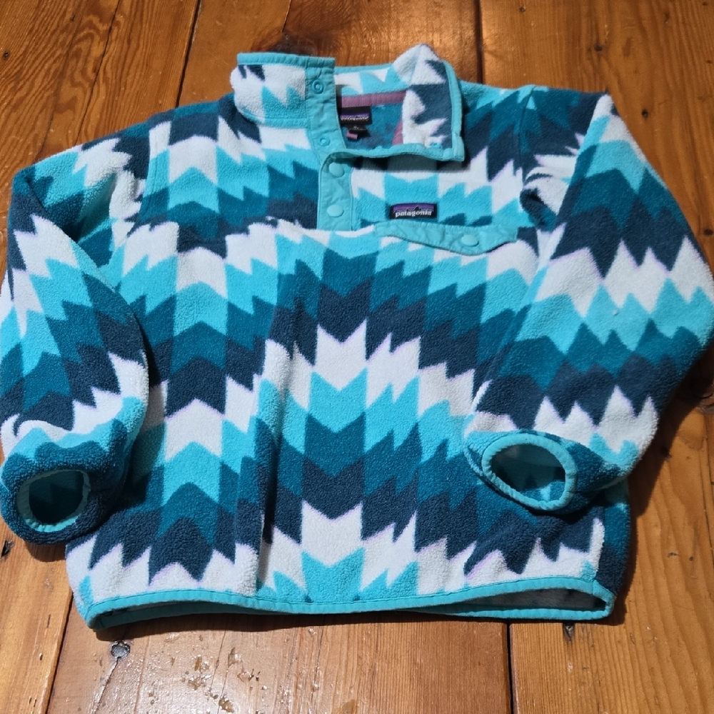Patagonia Kids Chevron Fleece in Blue and White Sz S 7/8